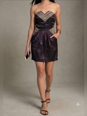 Ecote Strapless Mini Tube Dress with Pockets / Sz S-M / Black, Metallic Gold